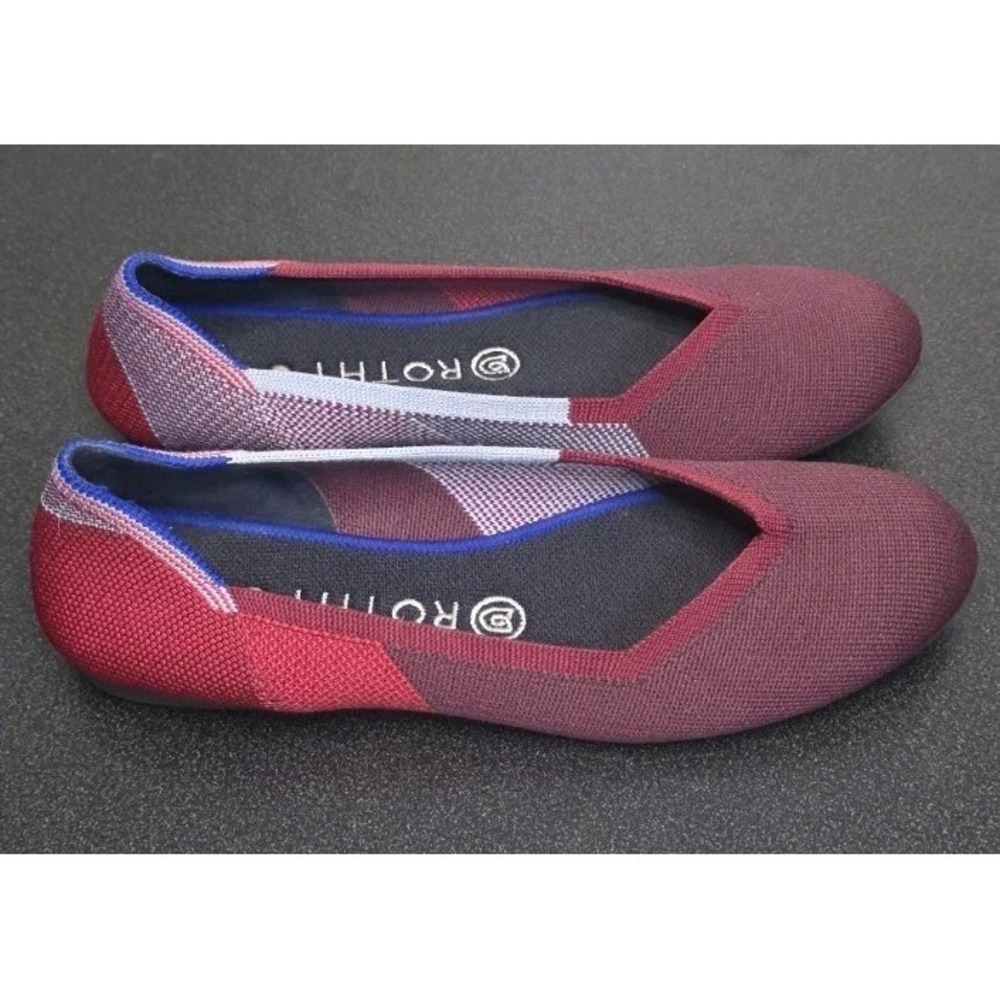 Rothy's Berry Red Colorblock Round Toe Flats Casual Career Woman 8 Slip On
